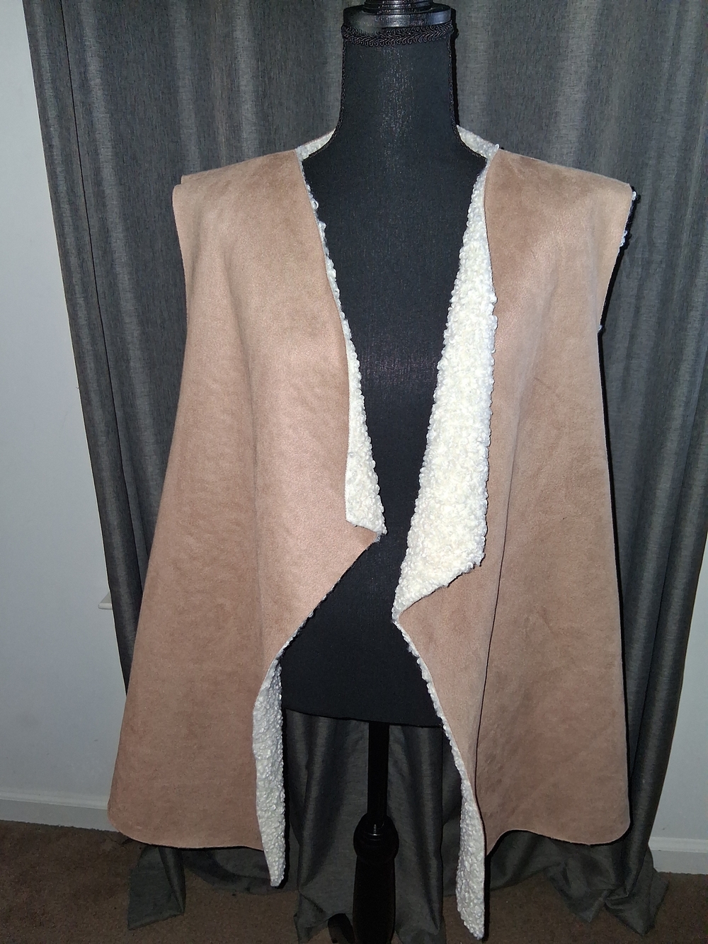 Ruby Rd. Taupe Faux-Suede Vest with Ivory Sherpa Lining